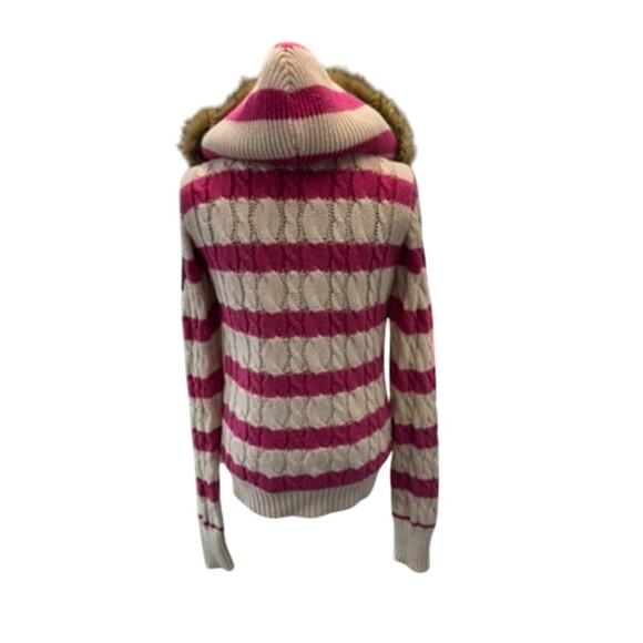 "PINK" RARE! Y2K Zip Up Hooded Faux Fur Lined Sweater SZ L 1986 Tween PLZ READ!! - Picture 3 of 16